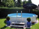 Stahlmantel Rund Pool-Set, Folie 0,8 mm, Farbe sand, adriablau, hellgrau